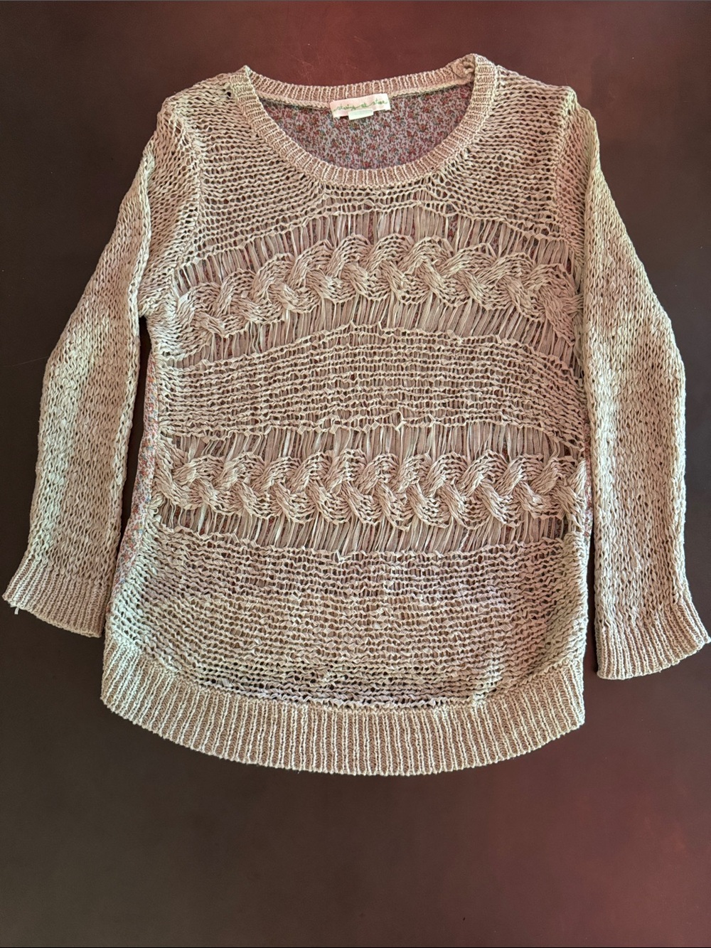 Staring at Stars Blush Open-Weave Crewneck Sweater - Picture 1 of 5